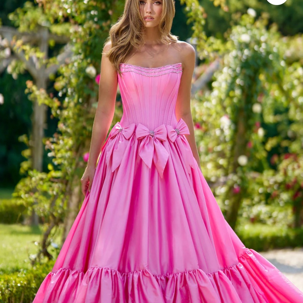 Sherri Hill Pink Strapless Ball Gown with Bow Accents